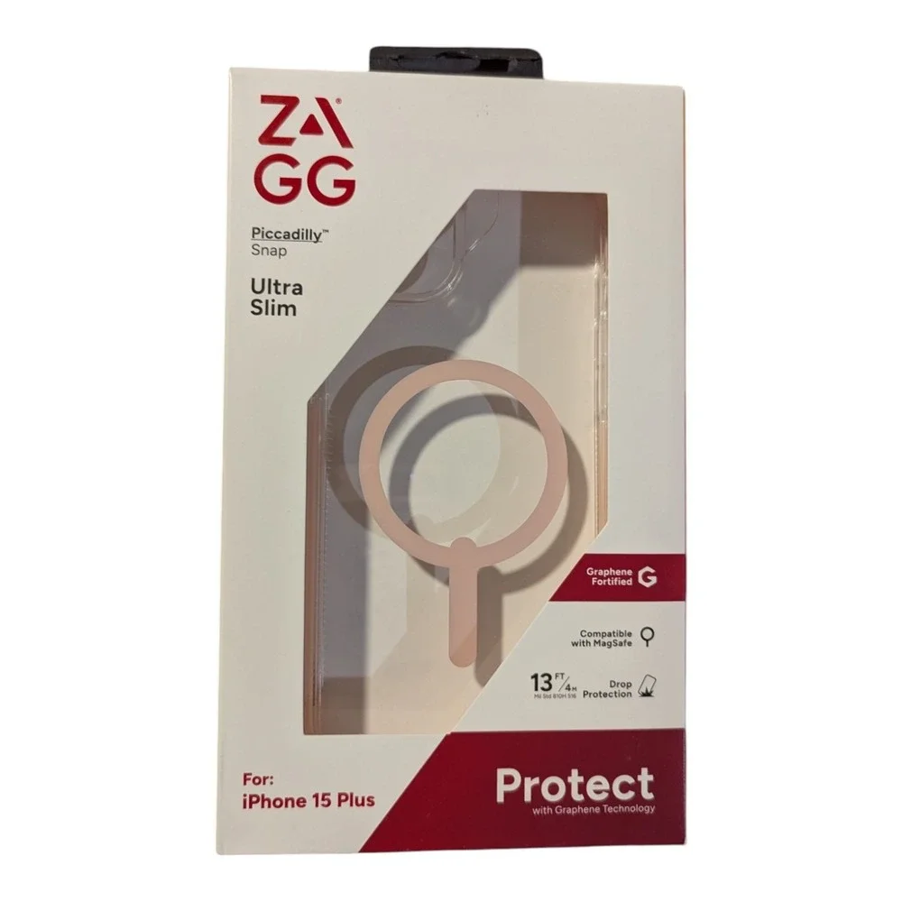 M9. Zagg Piccadilly Snap Case 13Ft/4M Drop Protection iPhone 15 Plus Clear/Pink